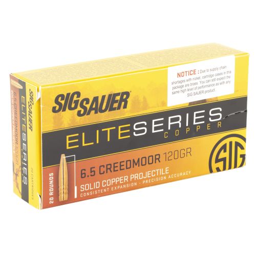 Sig Sauer Elite Copper Hunting 6.5 Creedmoor 120 gr Jacketed Hollow Point (JHP) 20 Bx/ 10 Cs