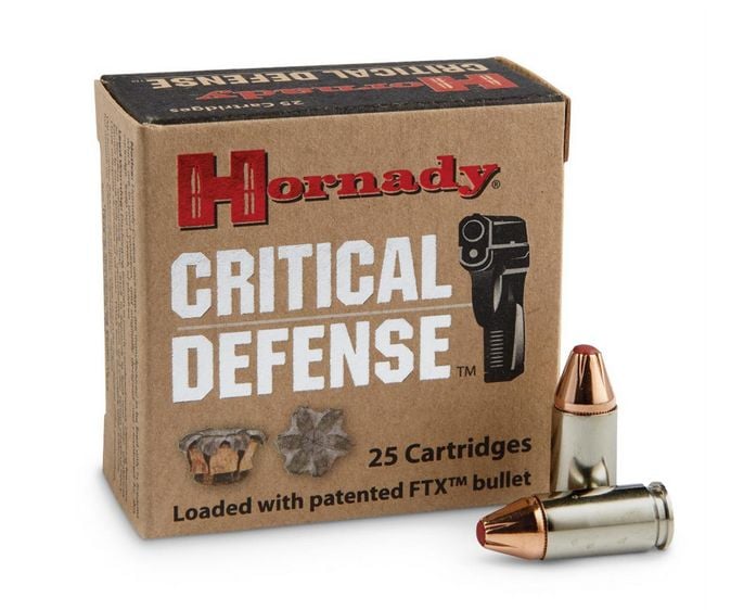 Hornady Critical Defense 9mm Ammo 115gr FTX Bullet, 25rd Box