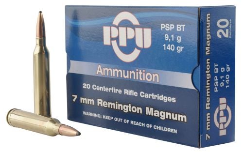 PPU Standard Rifle 7mm Rem Mag 140 gr Pointed Soft Point (PSP) 20 Bx/ 10 Cs