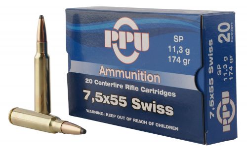 PPU Metric Rifle 7.5x55mm Swiss 174 gr Soft Point (SP) 20 Bx/ 10 Cs