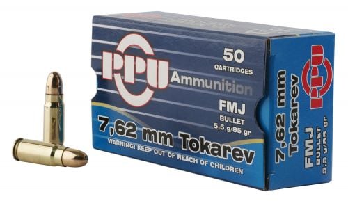 PPU Handgun 7.62x25mm Tokarev 85 gr Full Metal Jacket (FMJ) 50 Bx/ 10 Cs