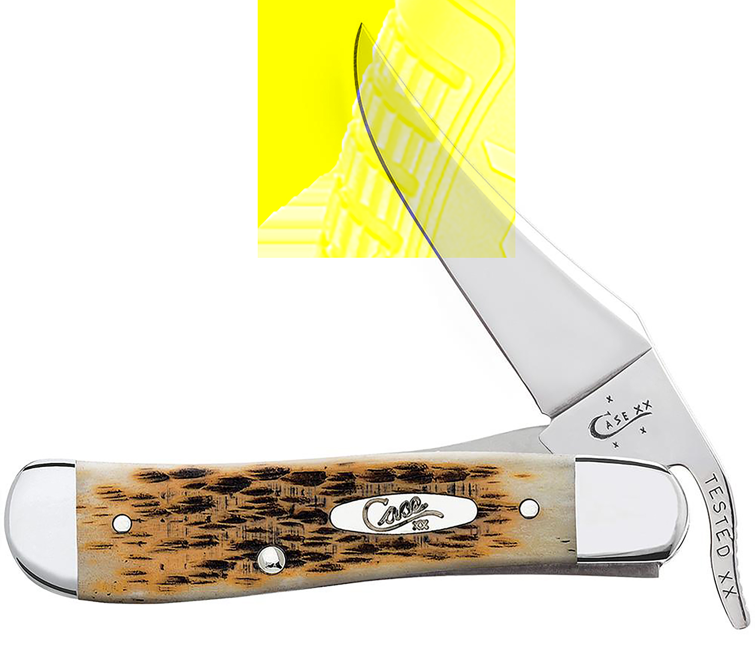 Case Amber Bone Peach Seed Jig Russlock folding knife