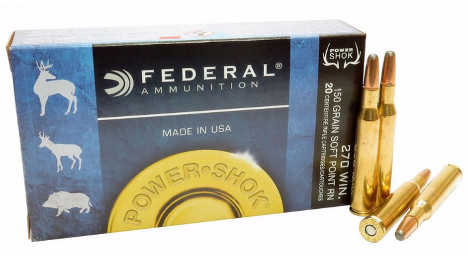 Federal Standard Power Shok Jacketed Soft Point 270 Winchester Ammo 150 gr 20 Round Box 270B Brass Casing Buds Gun Shop