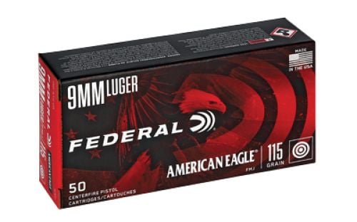 Federal American Eagle Full Metal Jacket 9mm Ammo 115 gr 50 Round Box