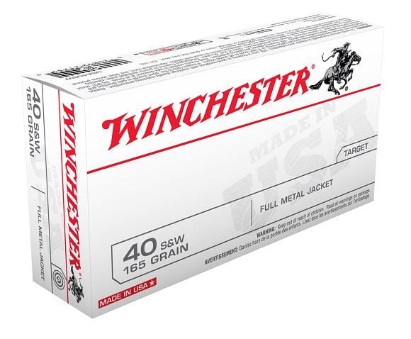 Winchester Full Metal Jacket Flat Nose 40 S&W Ammo 165 gr 50 Round Box