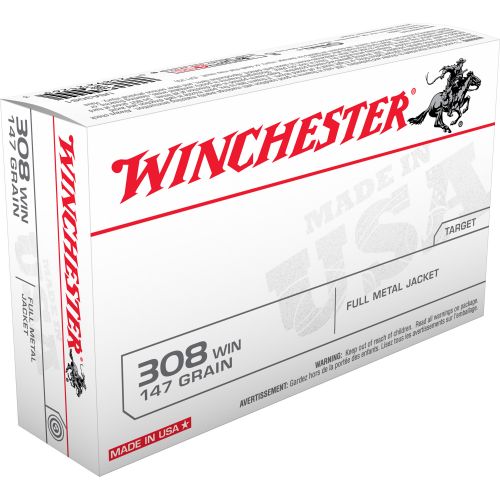 Winchester USA 308 Win  Ammo 147gr Full Metal Jacket  20 Round Box