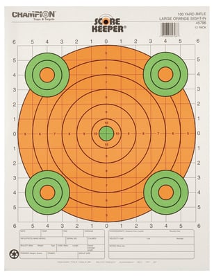 Scorekeeper Sight-In Targets Orange With Green Bulleyes 100 Yard