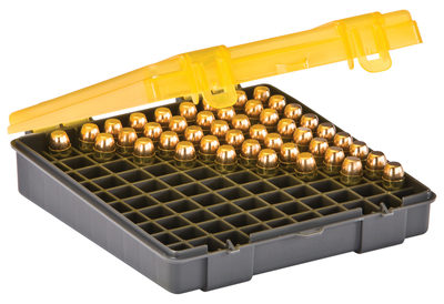 Flip Top Handgun Ammo Case 100 Round .40S&W/.45ACP/10mm Gray/Amber