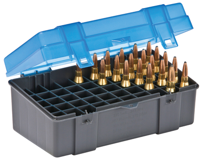 Flip Top Medium Rifle Ammo Case 50 Round Gray/Blue