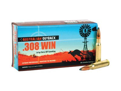 Outback Ammunition .308 Winchester 165 Grain Sierra SBT GameKing 200 Rounds Per Case