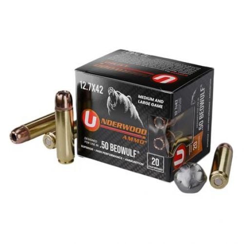 BoxUnderwood Ammunition 50 Beowulf, 350 Grain, Jacketed Hollow Point, 20/Box