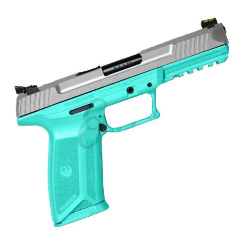 Ruger 57 5.7x28 Pistol 4.9 Barrel Silver Slide w/Turquoise Frame 20+1 Capacity