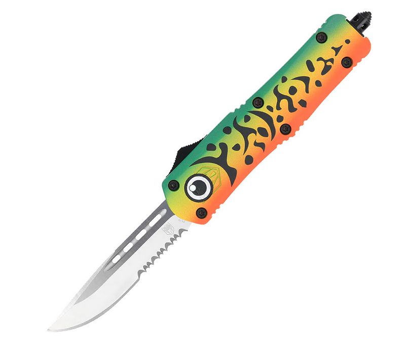 CobraTec Medium FS-3 Green Lure OTF Knife 3 Serrated Drop Point