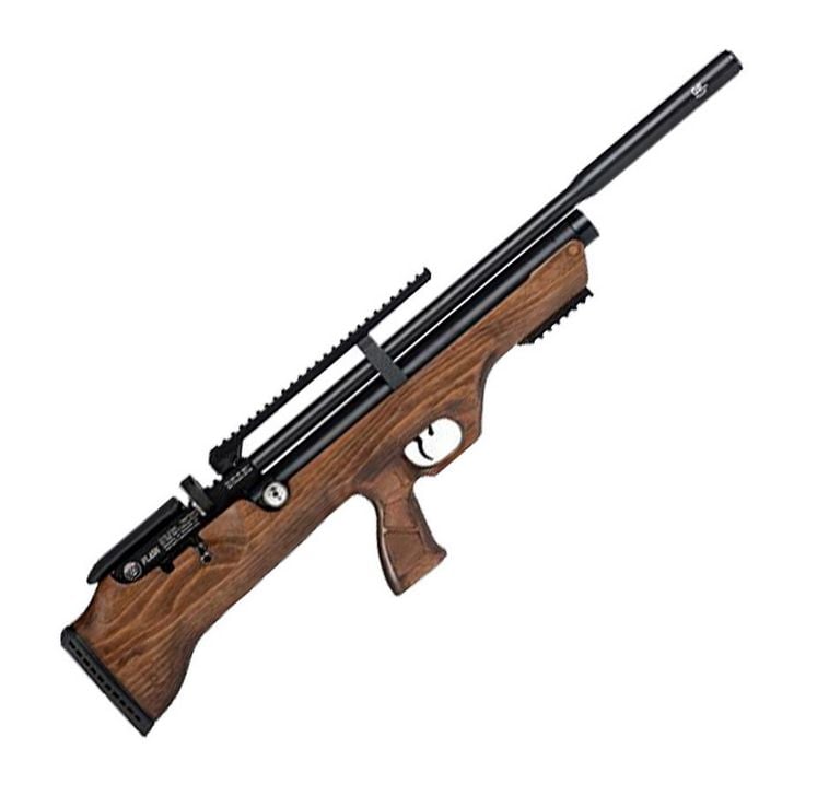 Hatsan FlashPup QE .25 Caliber PCP Air Rifle 17.7 Barrel 870 fps 10 Shot Walnut Bullpup Stock Black Finish