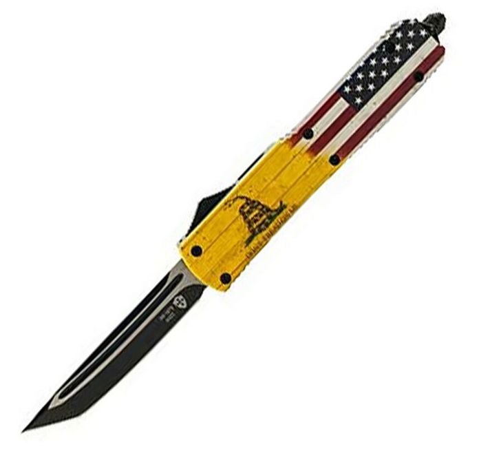 Templar Knife Slim Dont Tread on Me OTF Knife 3.5 Black SS Plain Tanto Point