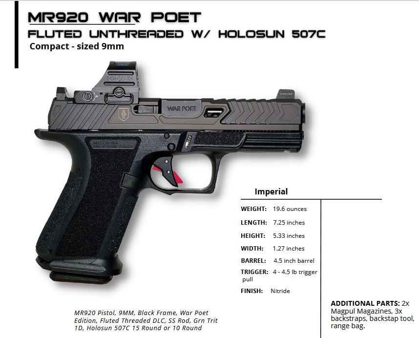 Shadow Systems War Poet MR920 Elite Unthreaded Holosun 507C SS-1089-H