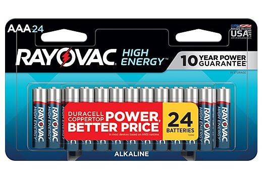 RAYOVAC HIGH ENERGY ALKALINE AAA BATTERIES 24 PACK