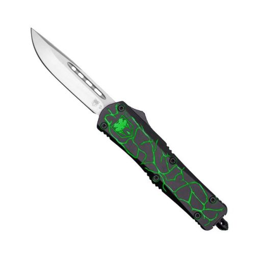 Cobratec Medium FS-3 Fractured (Cerakote) Black/Green Drop Not Serrated