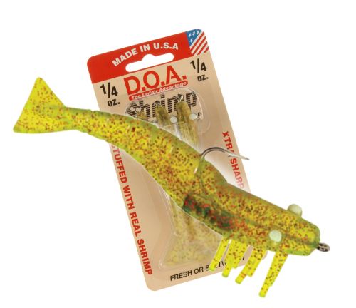 DOA Shrimp 3.5 1/4 oz. Chartreuse/Red Glitter Soft Bait