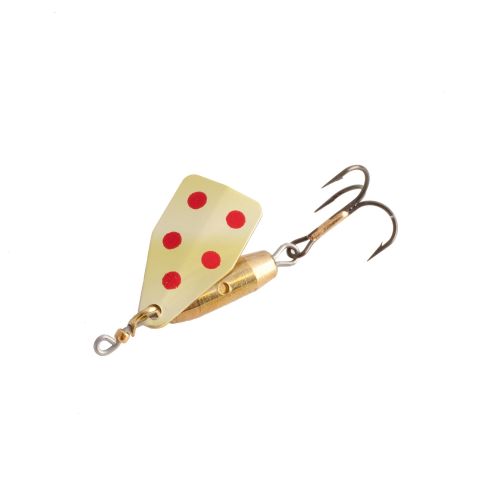 Jakes Stream-A-Lure Spinner, 1/6 oz, Sz 8 Hook, Gold with Red Dots