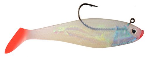 Image and Description  Sea Striker 3 Rigged Swim Shad 5 Pack Pearl Shad/Pink Back/Red Tail