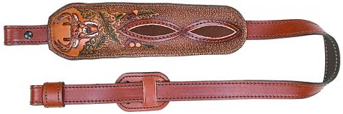 AA&E Leathercraft Brown Leather Trophy Gunsling, Embossed Deer Head, Figure-8 Brown Suede Inlay