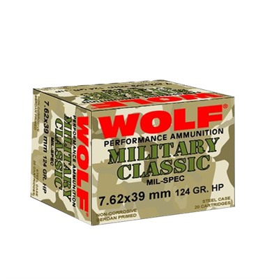 Wolf Ammo Military Classic 7.62x39mm 124gr JHP 20/bx (20 rounds per box)