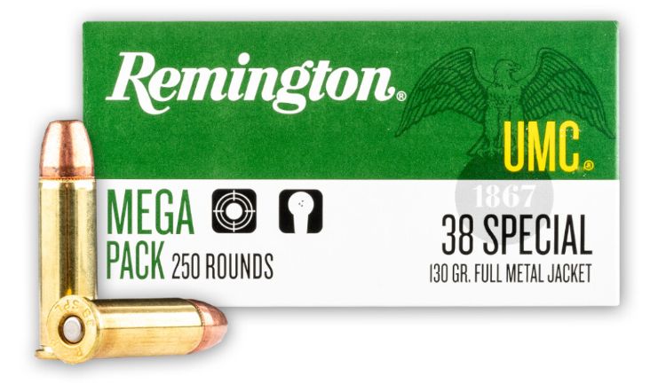 Remington UMC 38 Spl 130gr MC 250/bx (250 rounds per box)