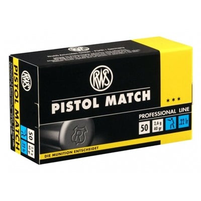 RWS .22 LR Pistol Match 40gr 50/bx (50 rounds per box)