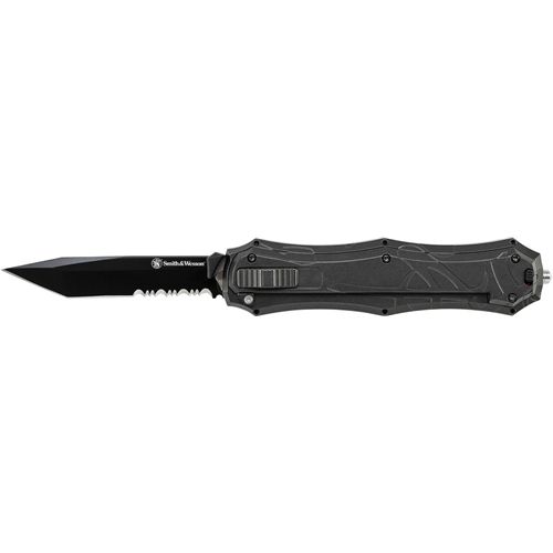 OTF Assist, Finger Actuator, Black 40% Serrated Tanto Blade AUS-8 Steel. No