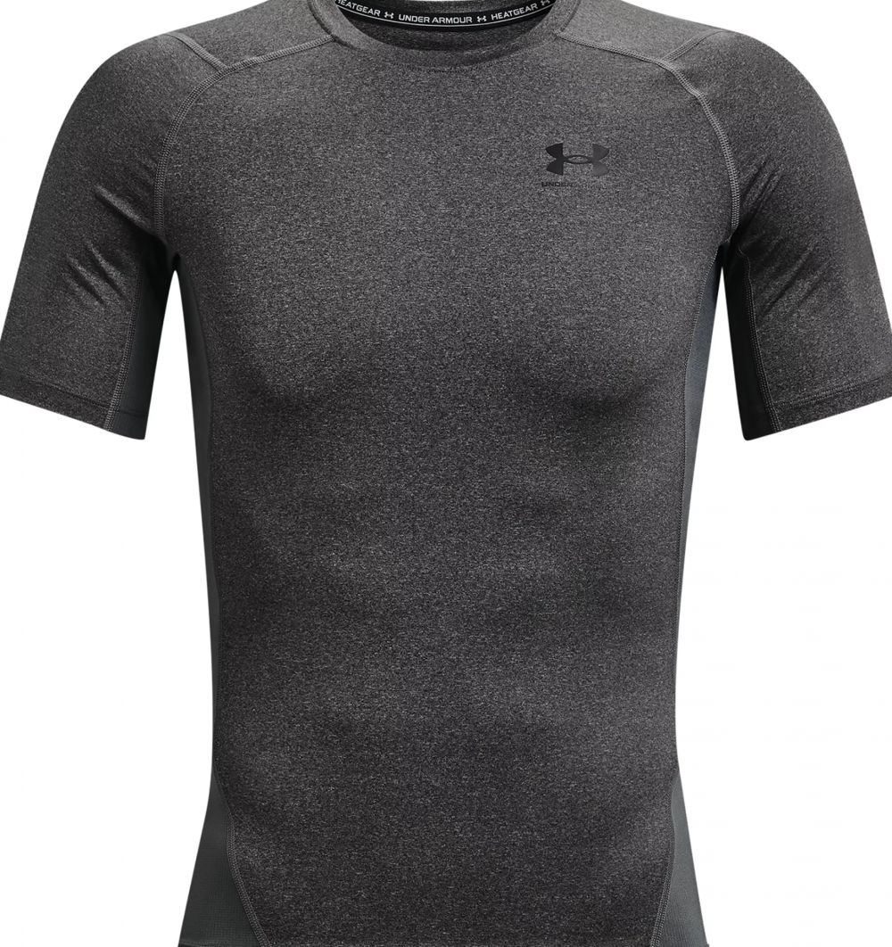UA Mens HeatGear Armour Short Sleeve Carbon Heather/Black XXL