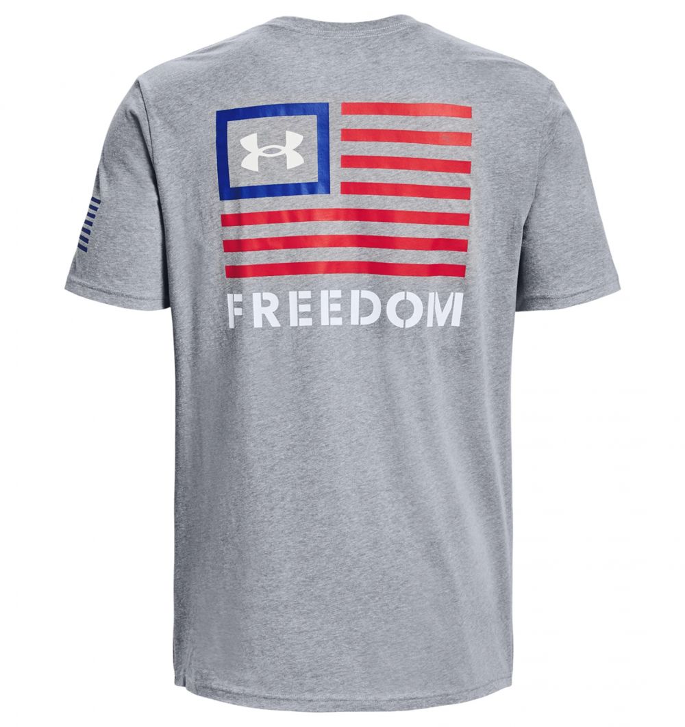 UA Mens Freedom Banner T-Shirt Steel Medium Heather/Royal/Red 2XL
