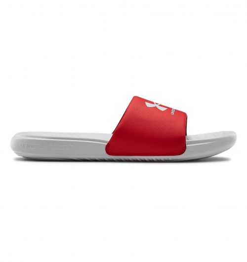 UA Mens Ansa Fixed Slides Halo Gray/Red Size 15