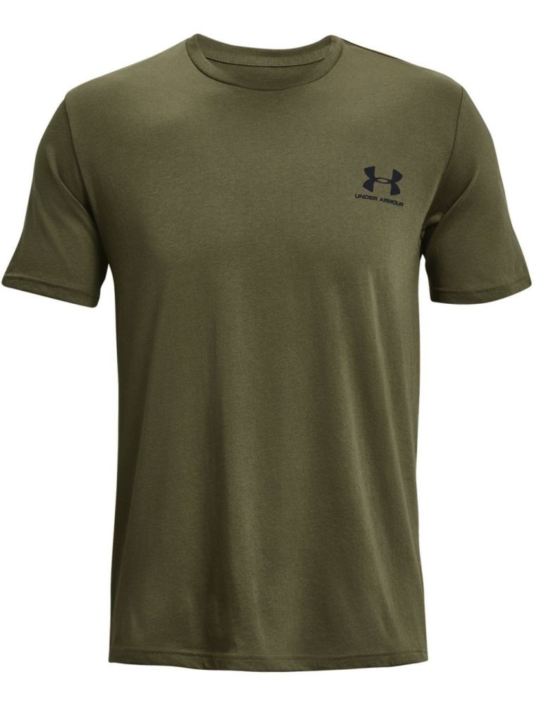 UA Mens Sportstyle Left Chest Short Sleeve Shirt Marine OD Green Small