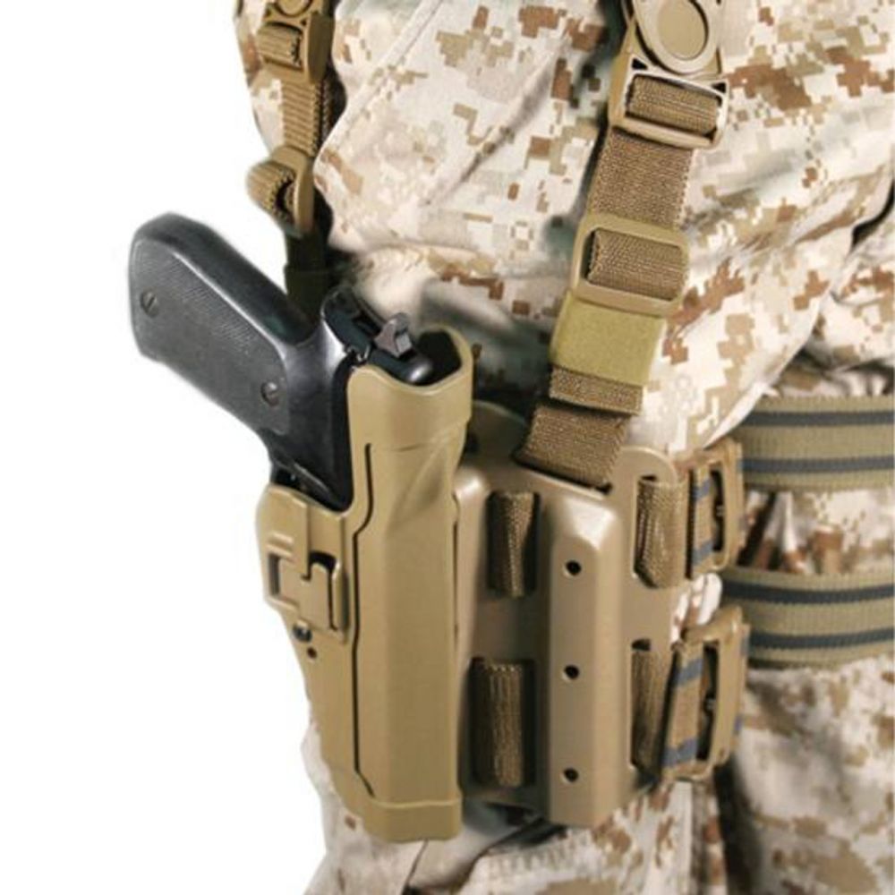 BLACKHAWK! Level 2 SERPA USMC Tactical Drop-Leg Holster for Beretta 92 Right Hand Coyote Tan w/ USMC Logo
