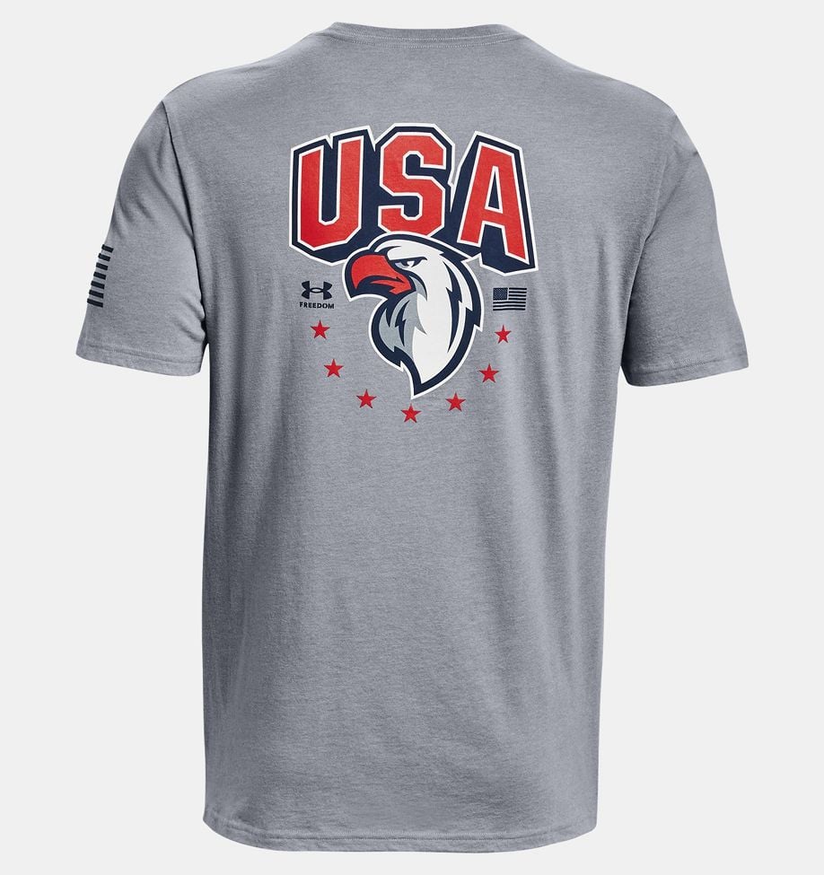 UA Mens Freedom Eagle T-Shirt Steel Medium Heather/Academy Large
