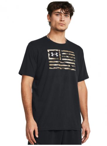 UA Freedom Flag T-Shirt, Mens, Black with Grey, XL