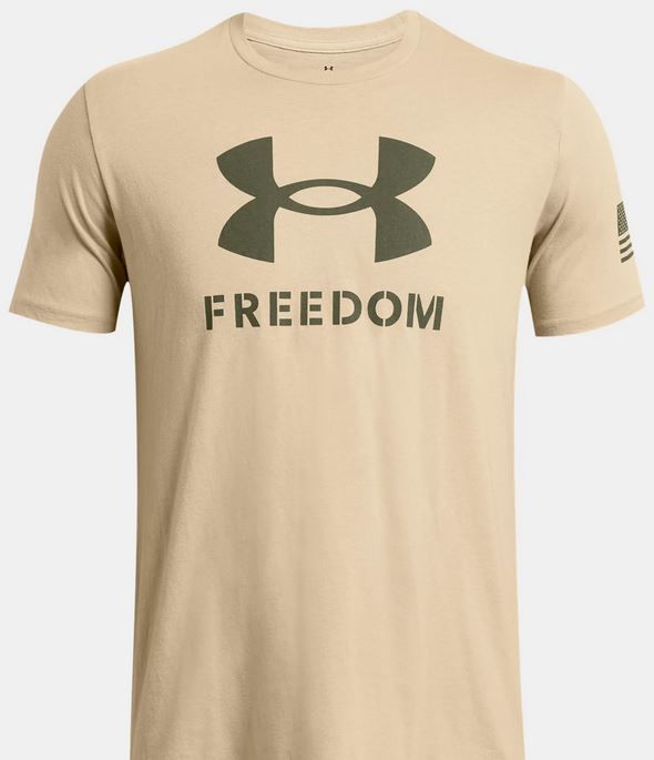 UA Freedom Logo Short Sleeve, Mens, Desert Sand, 2XL