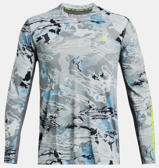 UA Fish Pro Chill Camo Long Sleeve, Mens, Pitch Gray, L