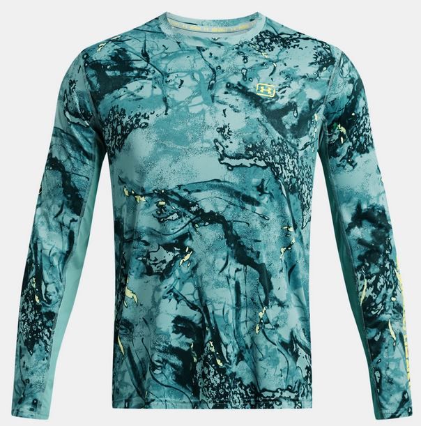 UA Fish Pro Chill Camo Long Sleeve, Mens, Turquoise, L