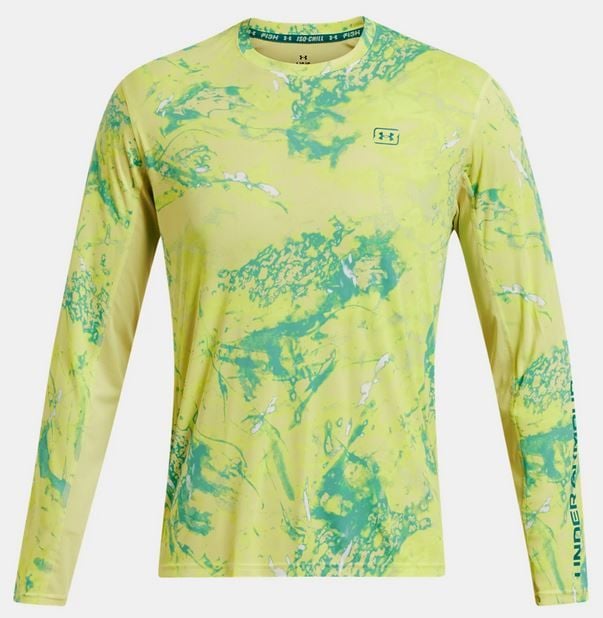 UA Fish Pro Chill Camo Long Sleeve, Mens, Sonic Yellow, S