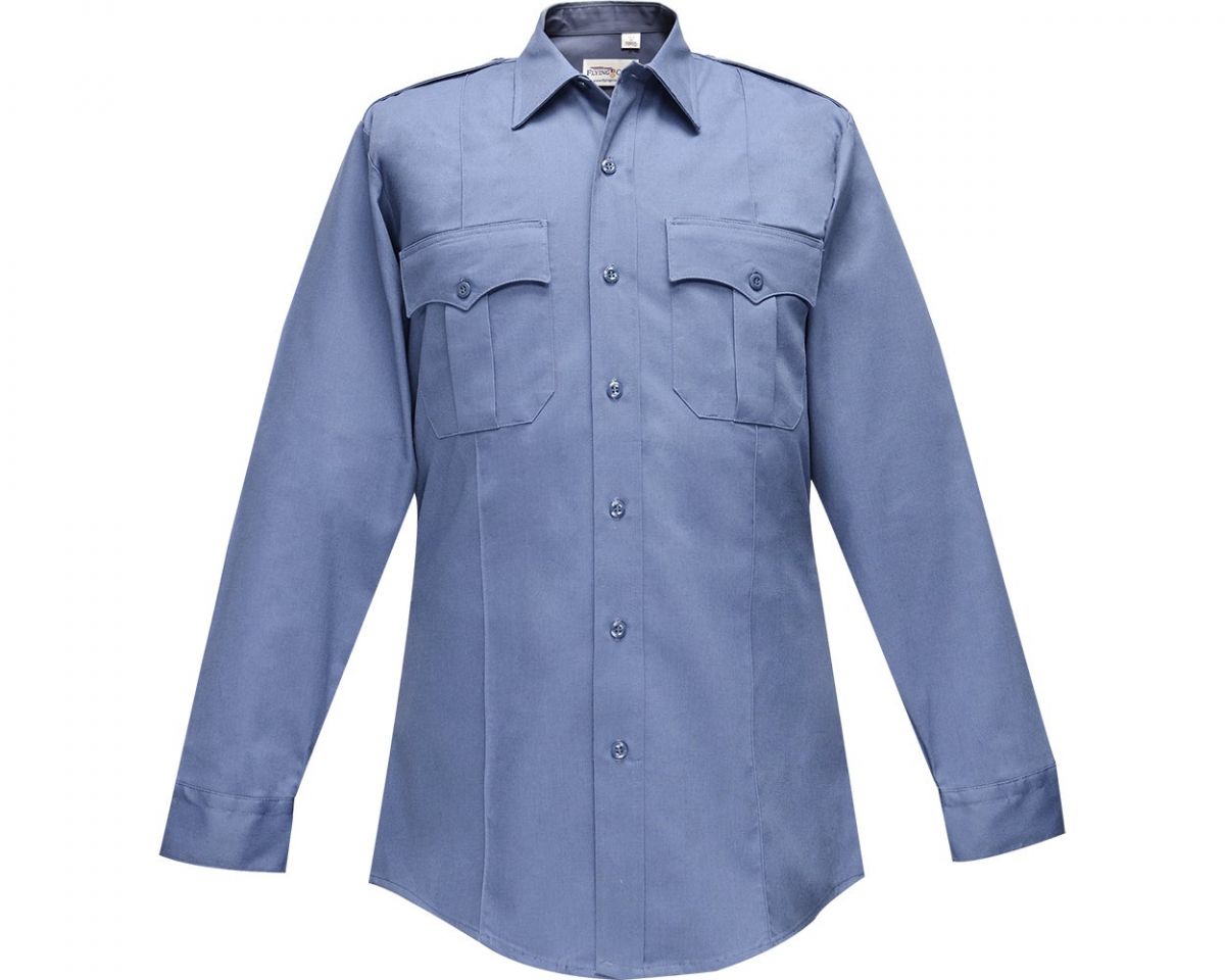 Flying Cross Duro Poplin Mens Long Sleeve Marine Blue Shirt Neck Size 18.5 Sleeve Length 35