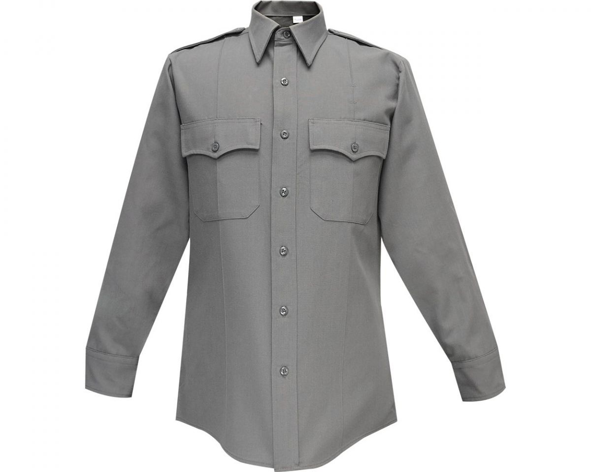 Flying Cross Deluxe Tropical Rayon Mens Long Sleeve Slate Grey Shirt Neck Size 18.5 Sleeve Length 34