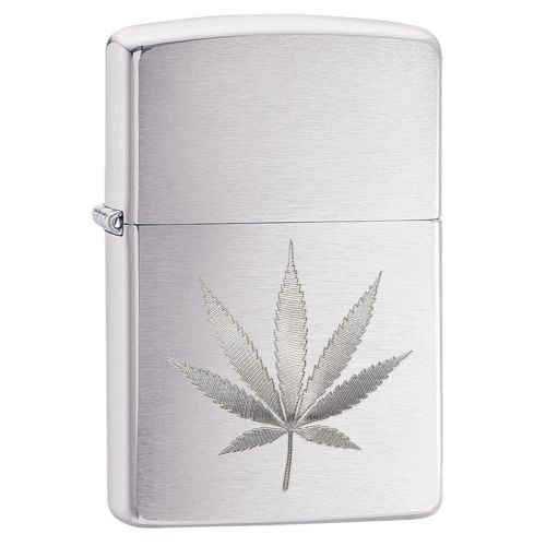 Zippo Chrome Marijuana Leaf Design