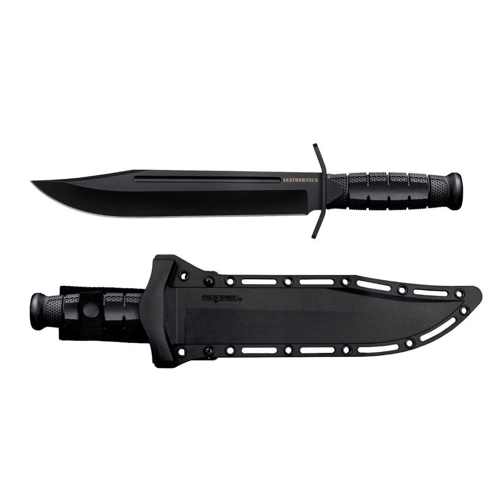 Cold Steel Leatherneck 10.50 Fixed Bowie Plain Non-Reflective Black D2 Steel Blade/ 4.75 Black w/Curved Quillons Kr
