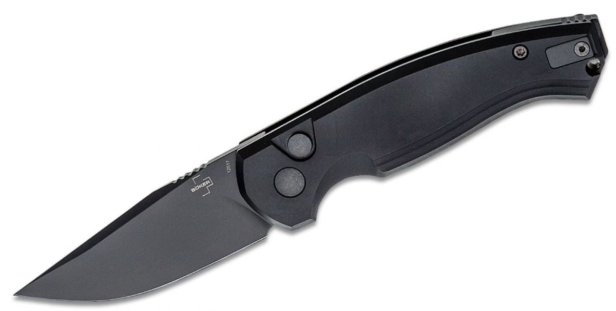 Boker Plus Jesper Voxnaes Karakurt AUTO Folding Knife 3.07 154CM Black Cerakote