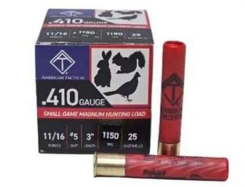 American Tactical Hunting Load Shotgun Ammo, 410 Gauge, 3, 11/16oz, #5, 25 Rounds