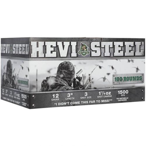 HEVI-Shot HEVI-Steel Shotshells, 20 Gauge, 3 Chamber, 1-1/4oz, #3 Shot, 100/Box