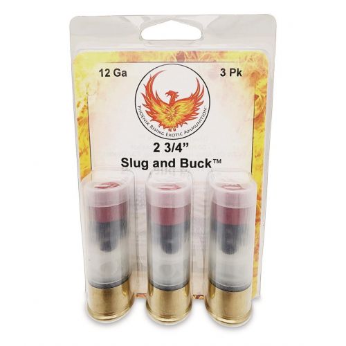 Phoenix Rising Slug & Buck Shotshell, 12 Gauge, 2-3/4 Chamber, 7/8oz Slug & 6-00 Buckshot, Full Synthetic Jacket, 3 Count