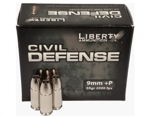 Liberty Civil Defense Hollow Point 9mm +P Ammo 50 gr 20 Round Box
